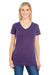 Threadfast Apparel 215B Womens Cross Dye Short Sleeve V-Neck T-Shirt Berry Purple Model Front