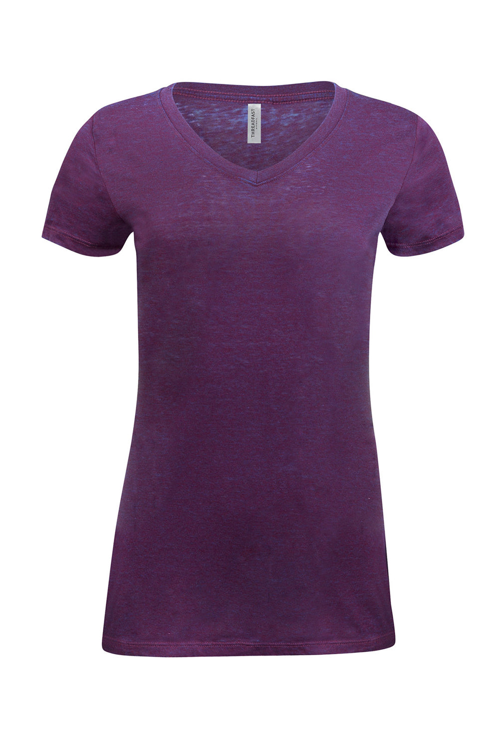 Threadfast Apparel 215B Womens Cross Dye Short Sleeve V-Neck T-Shirt Berry Purple Flat Front