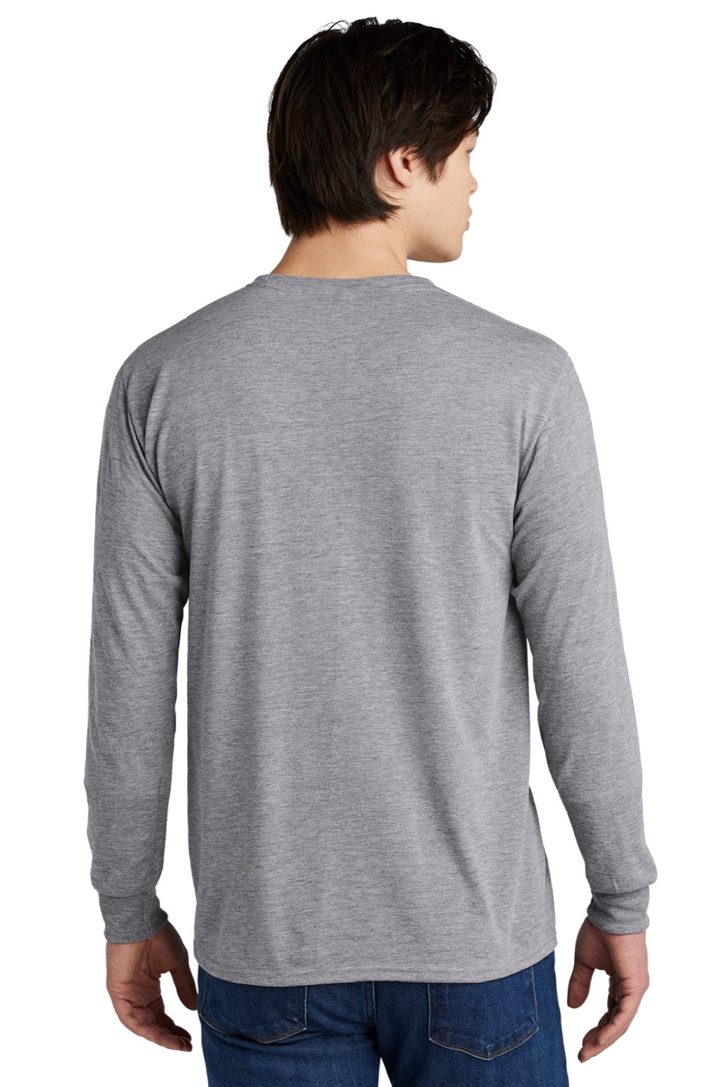 Jerzees 21LS/21LSR Mens Dri-Power Moisture Wicking Long Sleeve Crewneck T-Shirt Heather Grey Model Back