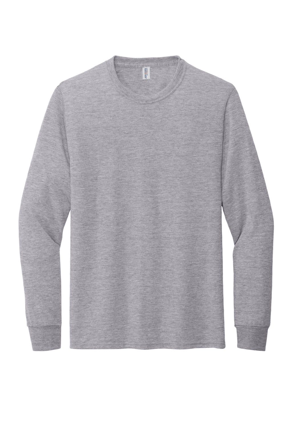 Jerzees 21LS/21LSR Mens Dri-Power Moisture Wicking Long Sleeve Crewneck T-Shirt Heather Grey Flat Front
