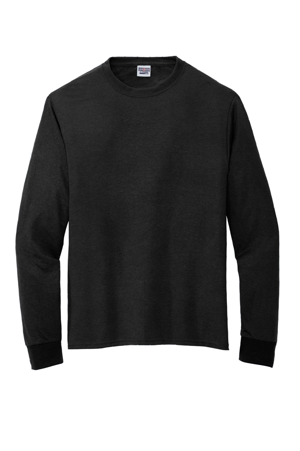Jerzees 21LS/21LSR Mens Dri-Power Moisture Wicking Long Sleeve Crewneck T-Shirt Black Flat Front