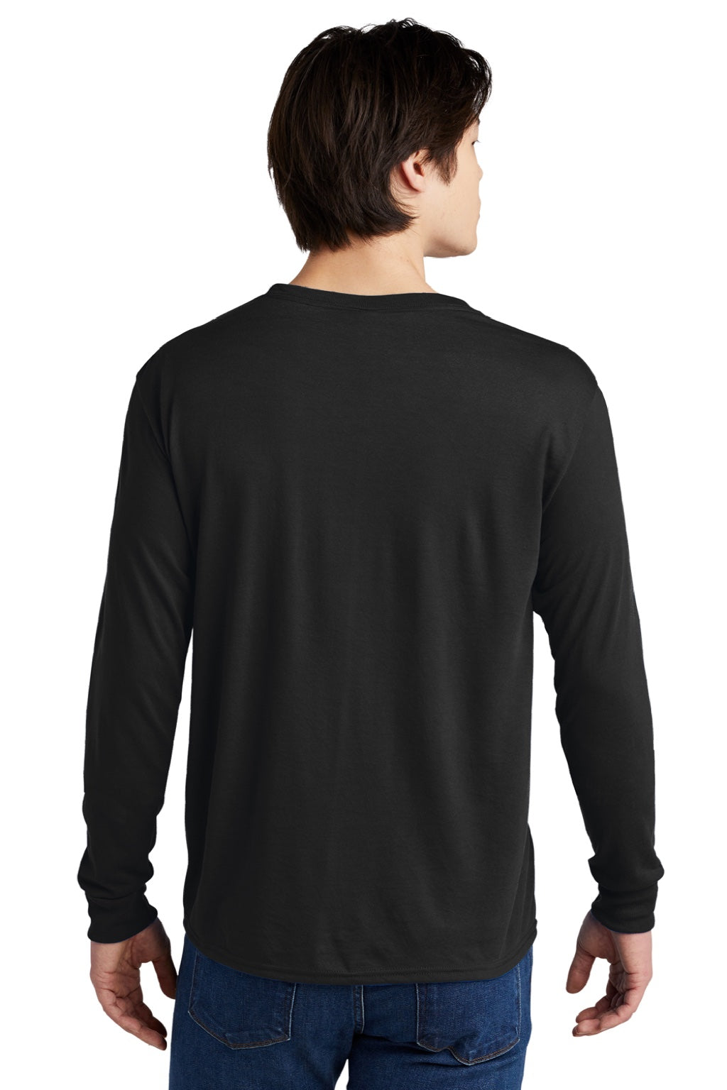 Jerzees 21LS/21LSR Mens Dri-Power Moisture Wicking Long Sleeve Crewneck T-Shirt Black Model Back