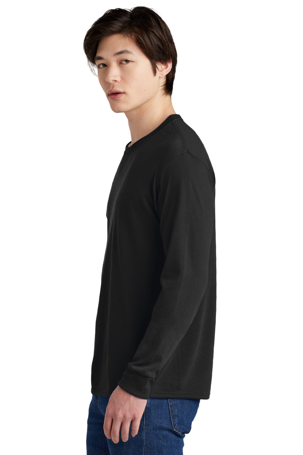 Jerzees 21LS/21LSR Mens Dri-Power Moisture Wicking Long Sleeve Crewneck T-Shirt Black Model Side