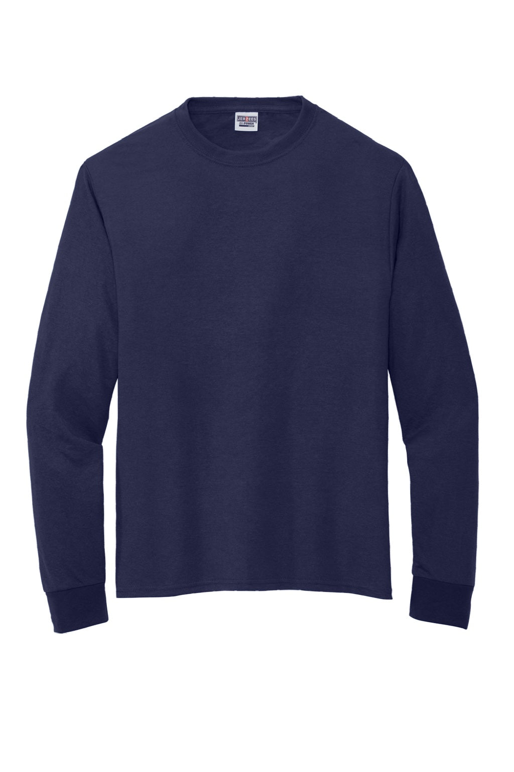 Jerzees 21LS/21LSR Mens Dri-Power Moisture Wicking Long Sleeve Crewneck T-Shirt Navy Blue Flat Front