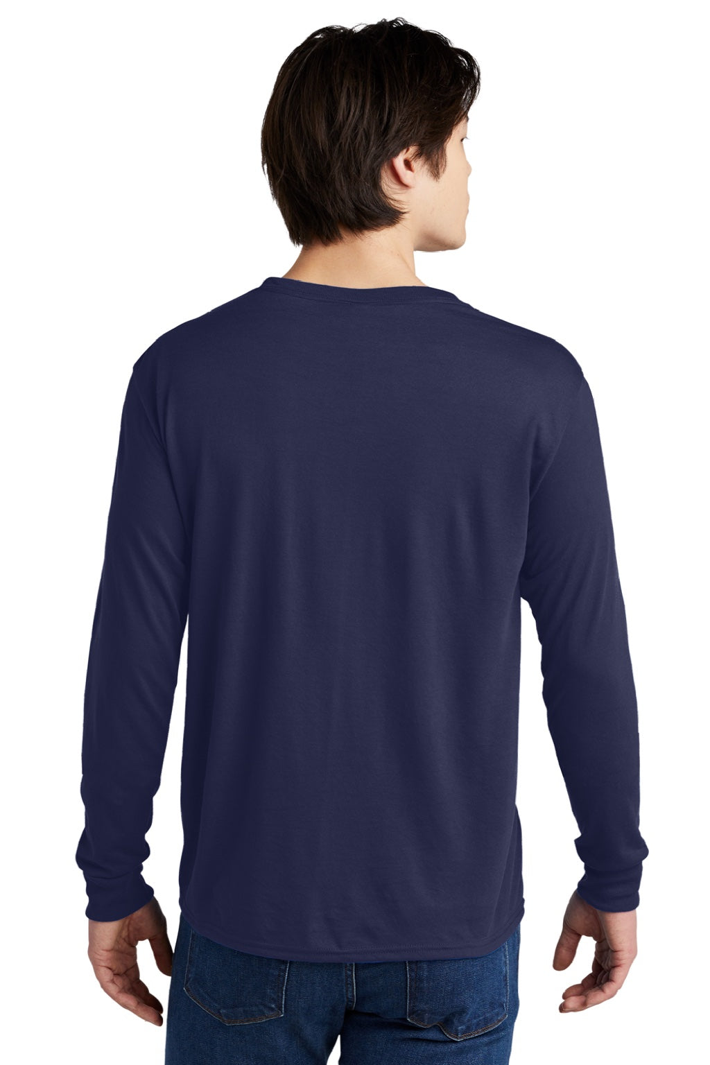 Jerzees 21LS/21LSR Mens Dri-Power Moisture Wicking Long Sleeve Crewneck T-Shirt Navy Blue Model Back