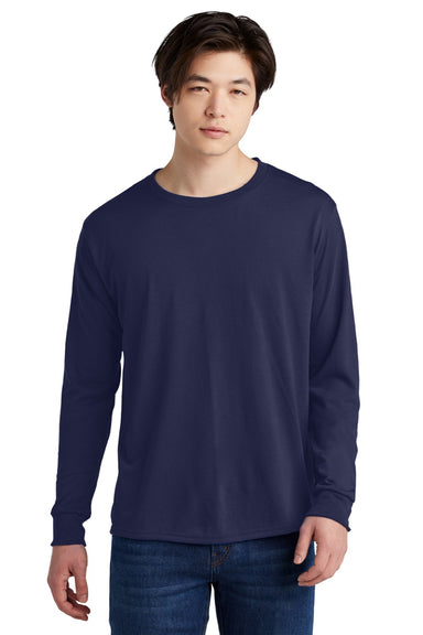 Jerzees 21LS/21LSR Mens Dri-Power Moisture Wicking Long Sleeve Crewneck T-Shirt Navy Blue Model Front