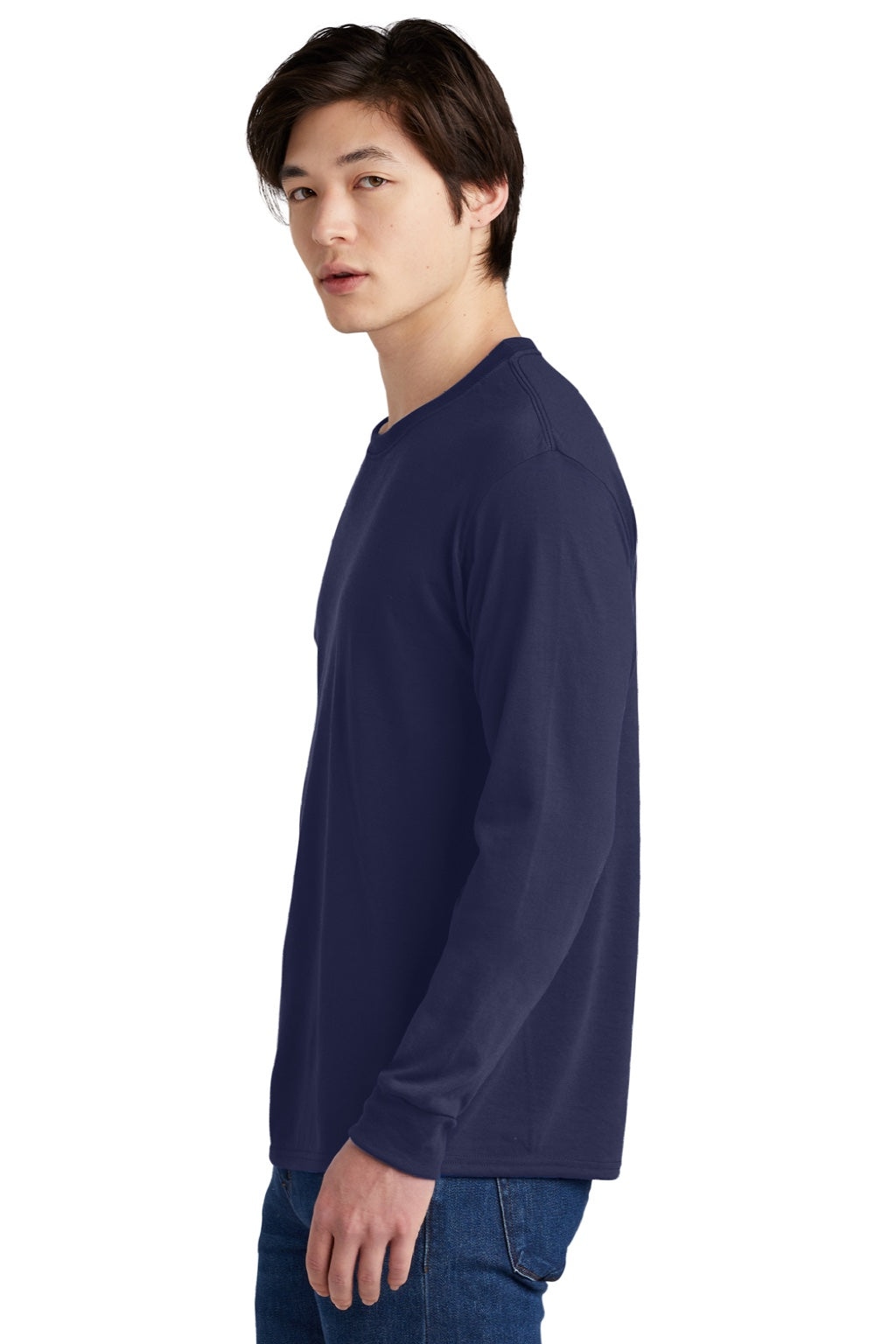 Jerzees 21LS/21LSR Mens Dri-Power Moisture Wicking Long Sleeve Crewneck T-Shirt Navy Blue Model Side