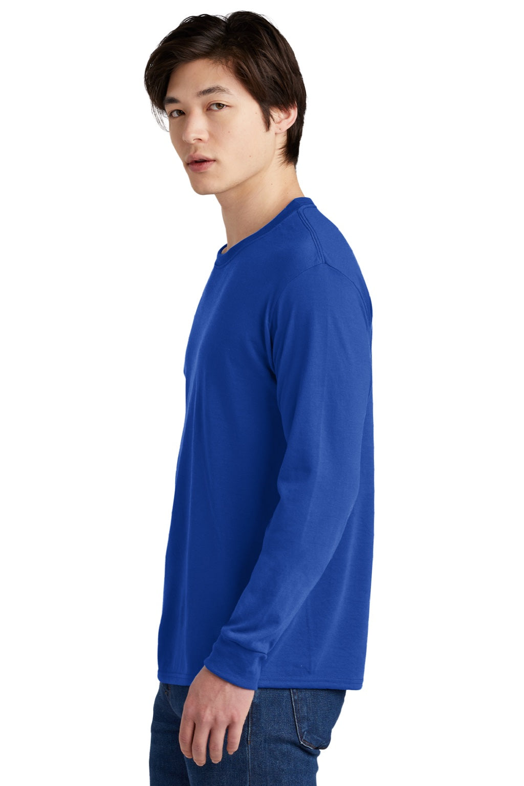 Jerzees 21LS/21LSR Mens Dri-Power Moisture Wicking Long Sleeve Crewneck T-Shirt Royal Blue Model Side