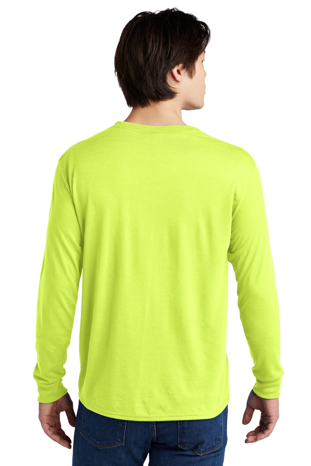 Jerzees 21LS/21LSR Mens Dri-Power Moisture Wicking Long Sleeve Crewneck T-Shirt Safety Green Model Back
