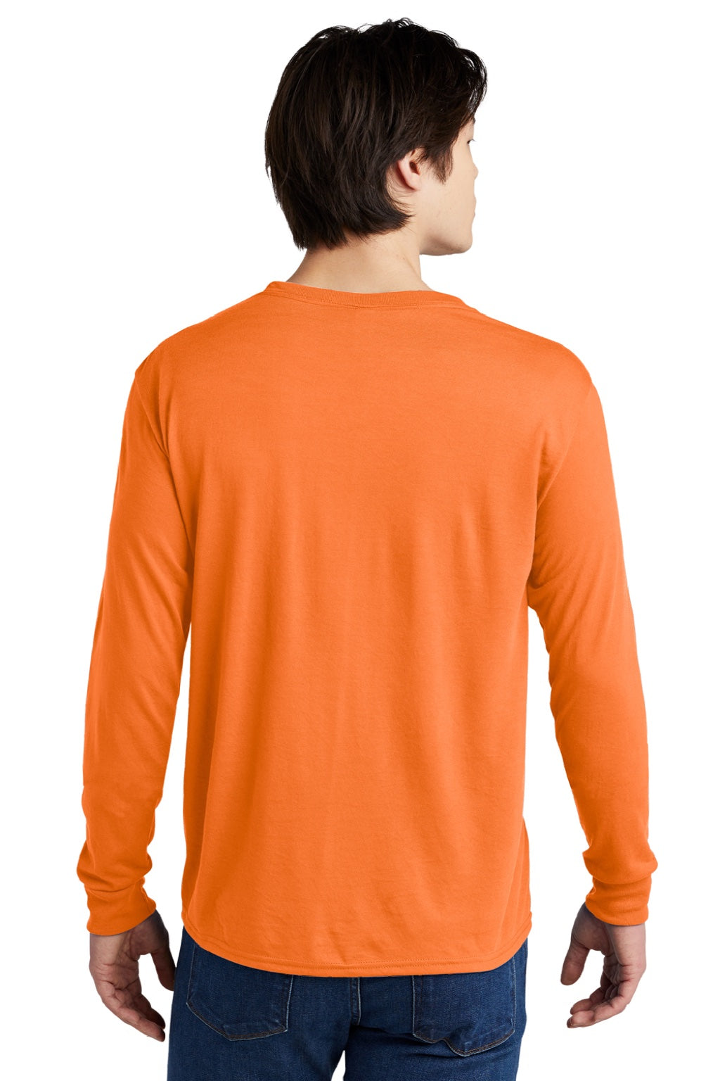 Jerzees 21LS/21LSR Mens Dri-Power Moisture Wicking Long Sleeve Crewneck T-Shirt Safety Orange Model Back