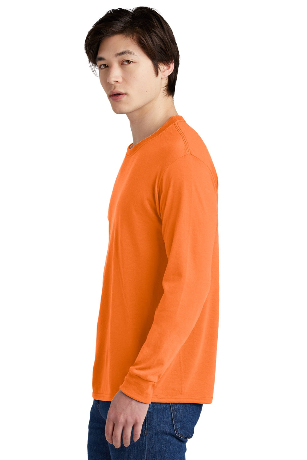 Jerzees 21LS/21LSR Mens Dri-Power Moisture Wicking Long Sleeve Crewneck T-Shirt Safety Orange Model Side