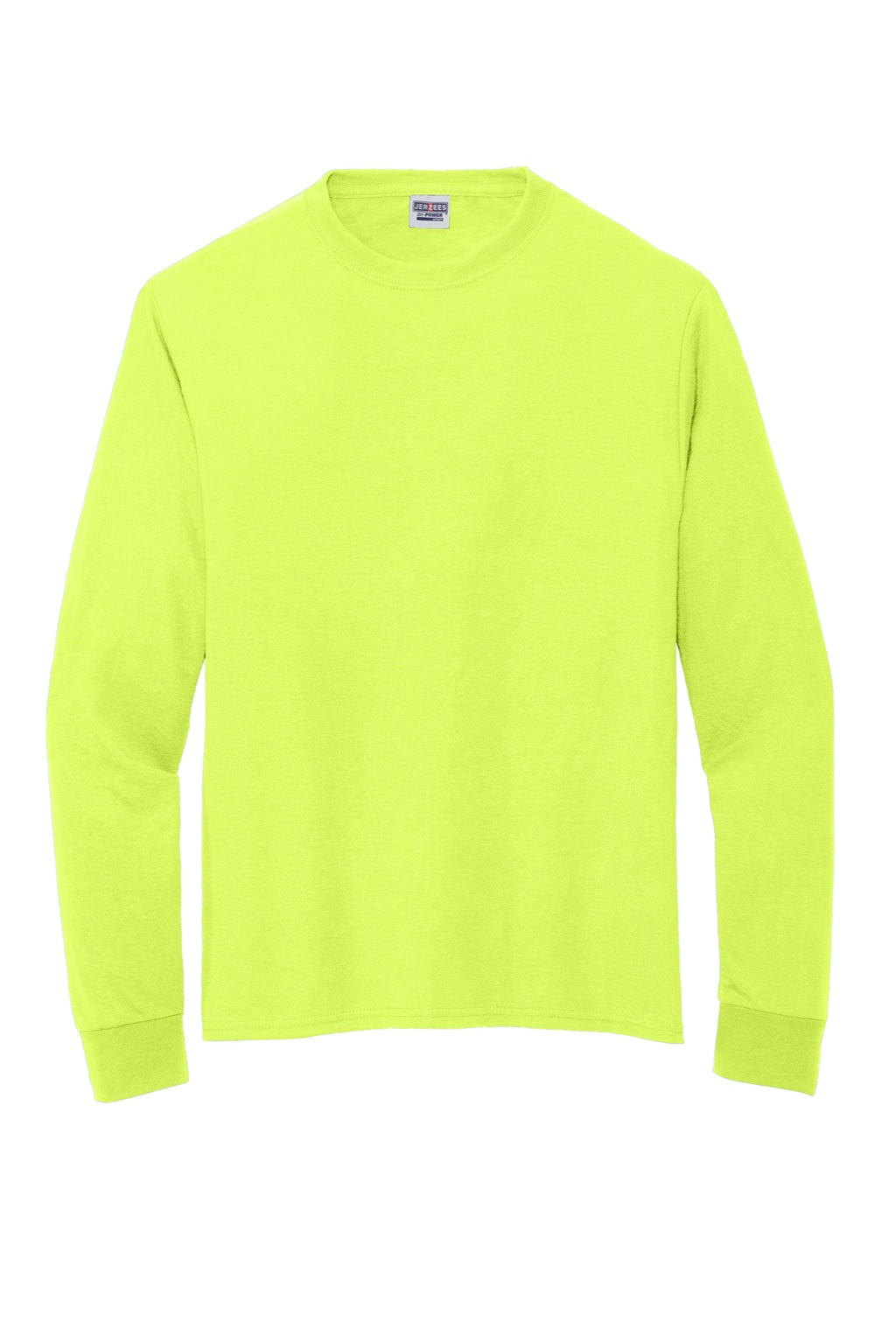 Jerzees 21LS/21LSR Mens Dri-Power Moisture Wicking Long Sleeve Crewneck T-Shirt Safety Green Flat Front