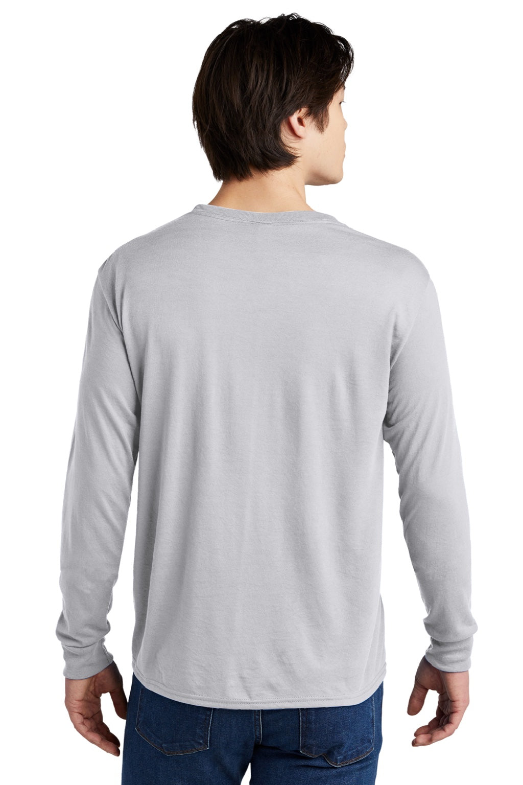 Jerzees 21LS/21LSR Mens Dri-Power Moisture Wicking Long Sleeve Crewneck T-Shirt Silver Grey Model Back