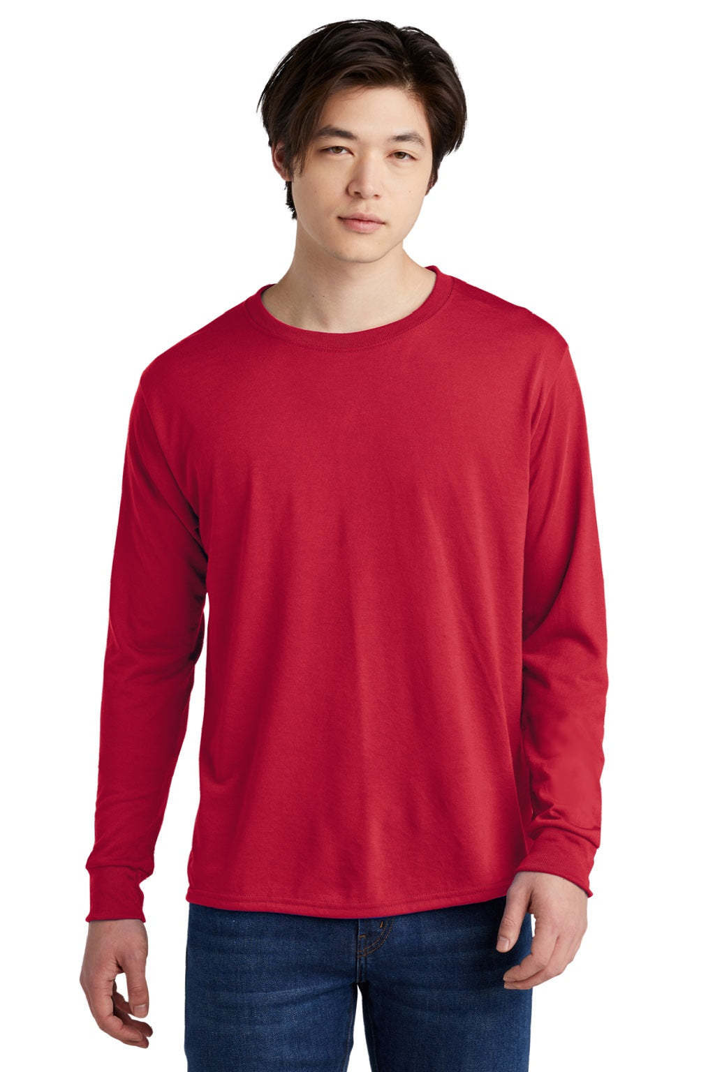 Jerzees 21LS/21LSR Mens Dri-Power Moisture Wicking Long Sleeve Crewneck T-Shirt True Red Model Front