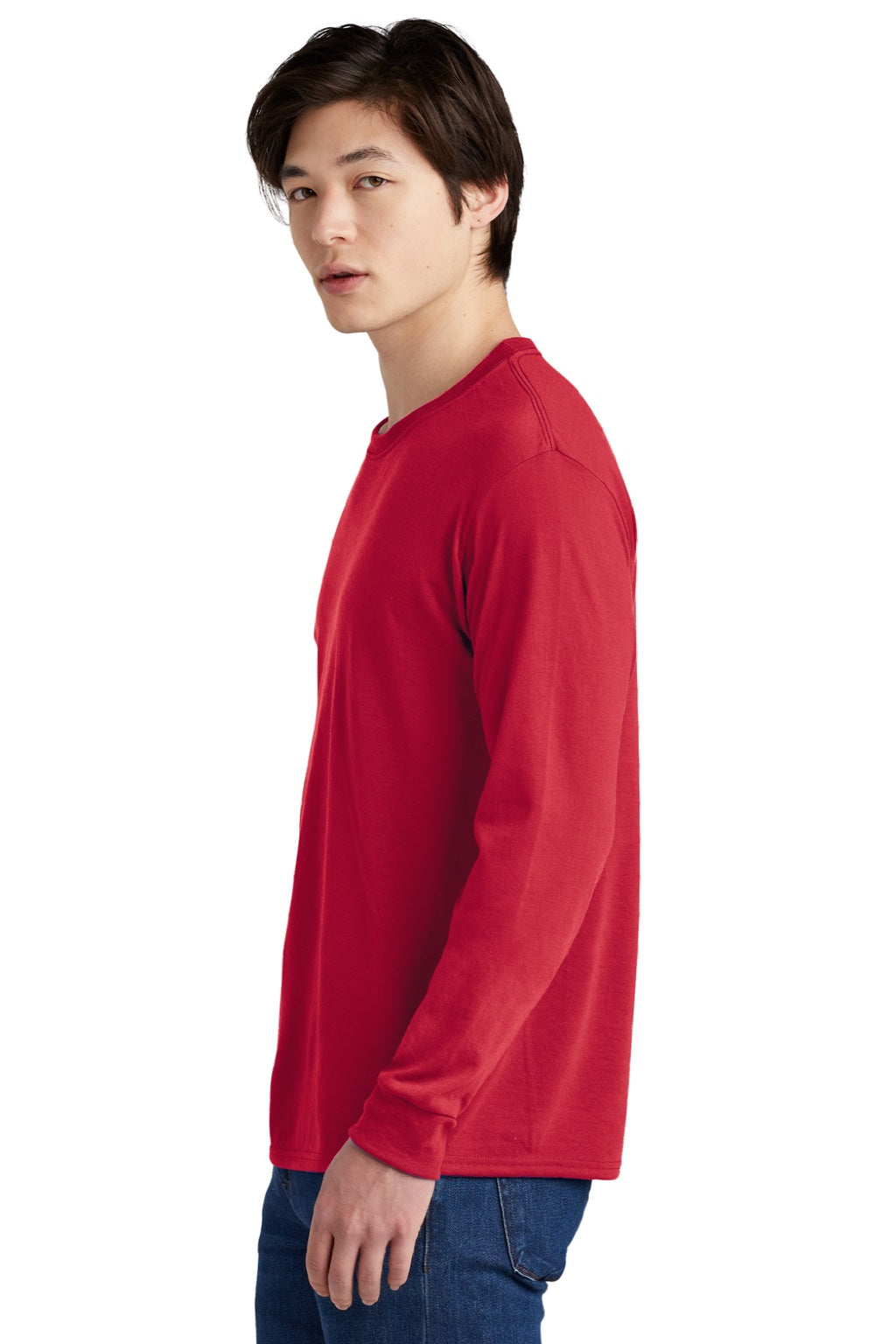 Jerzees 21LS/21LSR Mens Dri-Power Moisture Wicking Long Sleeve Crewneck T-Shirt True Red Model Side