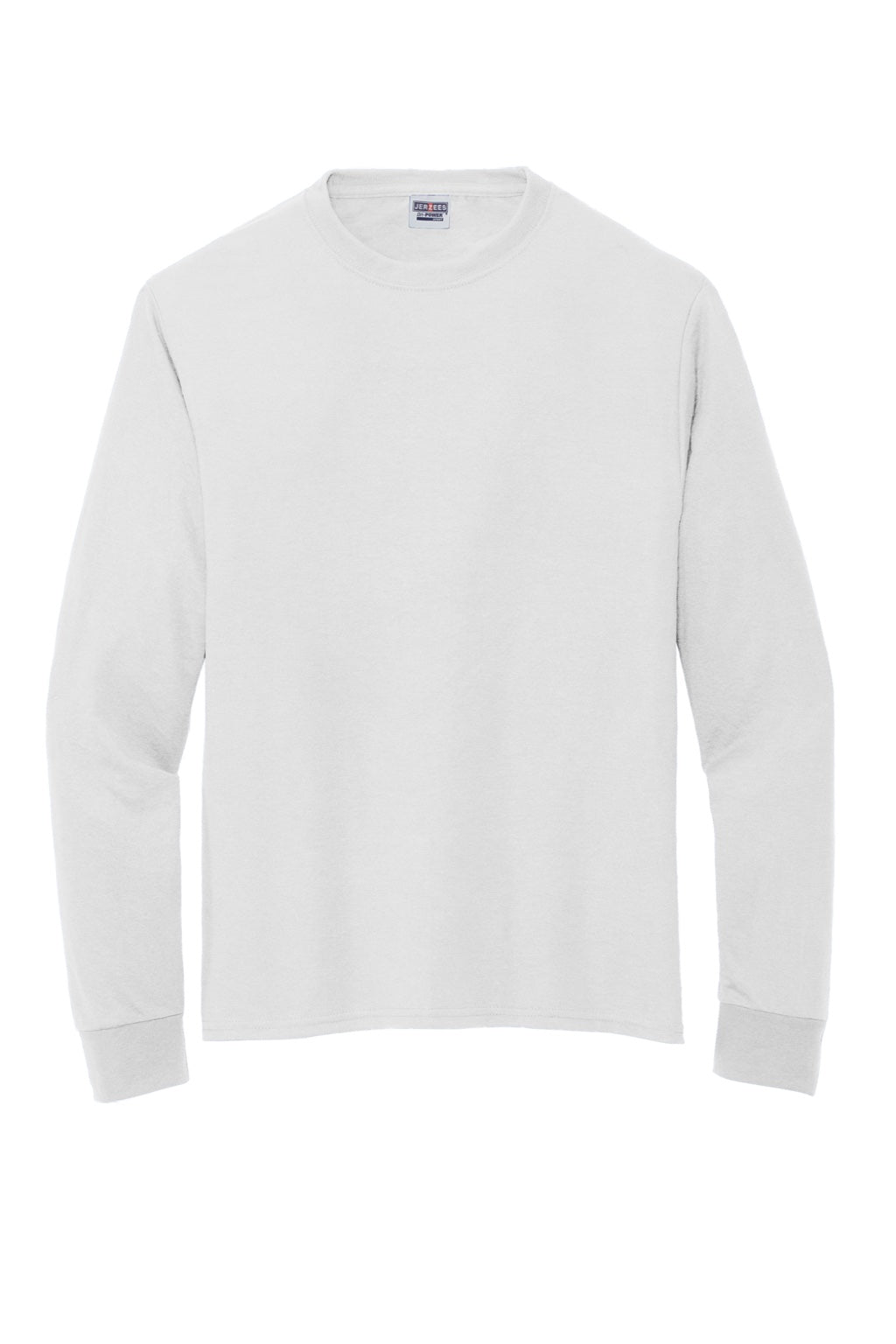 Jerzees 21LS/21LSR Mens Dri-Power Moisture Wicking Long Sleeve Crewneck T-Shirt White Flat Front