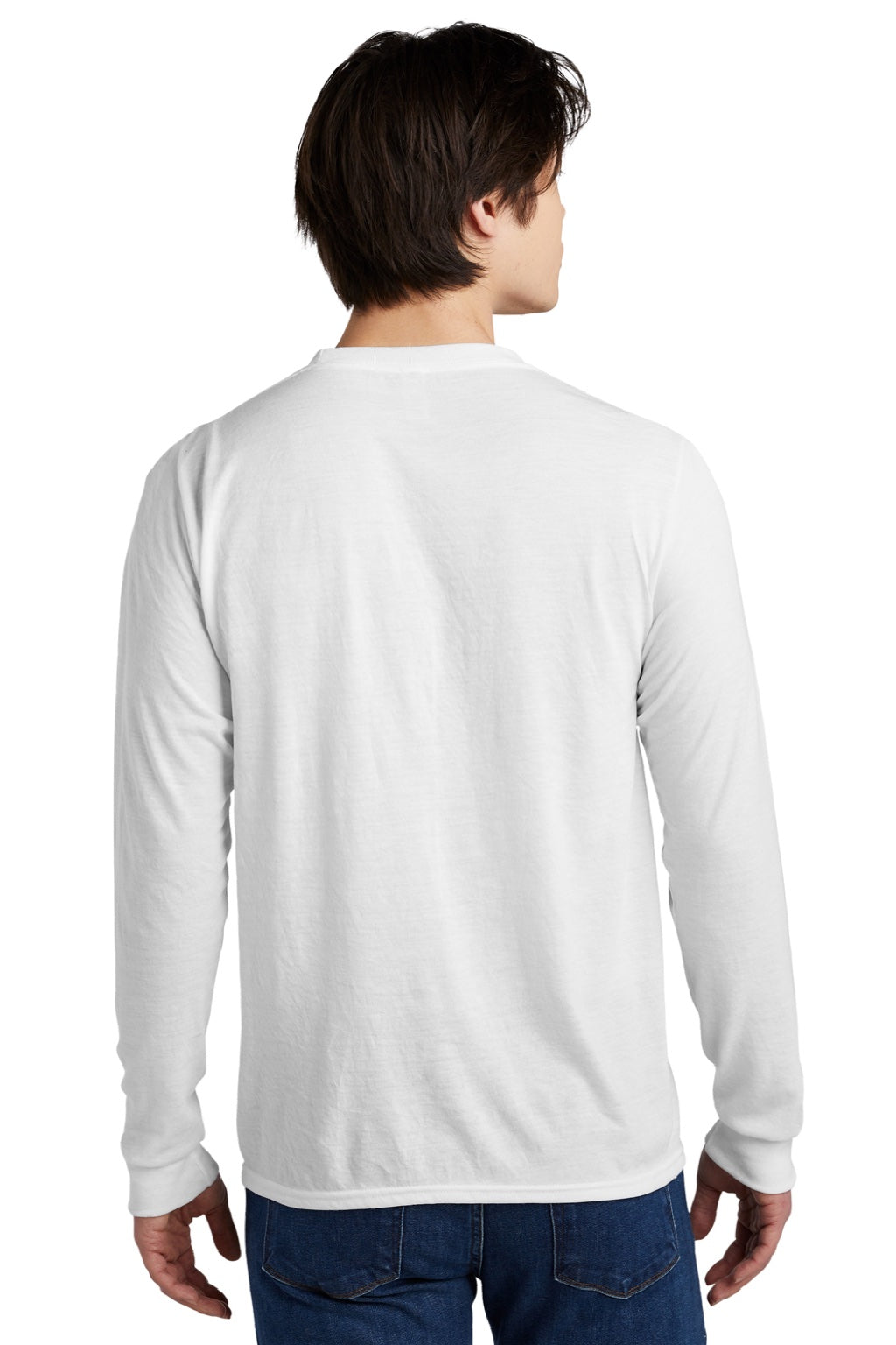Jerzees 21LS/21LSR Mens Dri-Power Moisture Wicking Long Sleeve Crewneck T-Shirt White Model Back