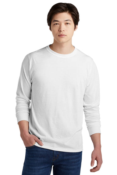 Jerzees 21LS/21LSR Mens Dri-Power Moisture Wicking Long Sleeve Crewneck T-Shirt White Model Front
