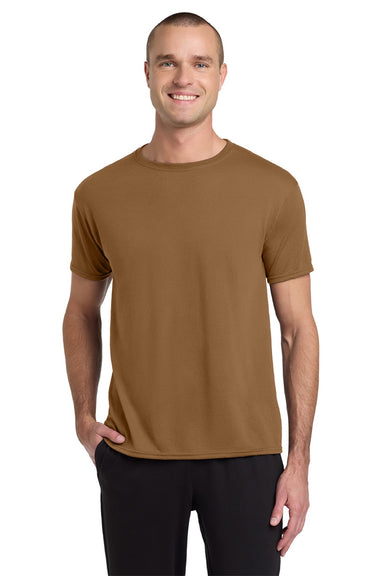 Jerzees 21M/21MR Mens Dri-Power Moisture Wicking Short Sleeve Crewneck T-Shirt Golden Pecan Brown Model Front
