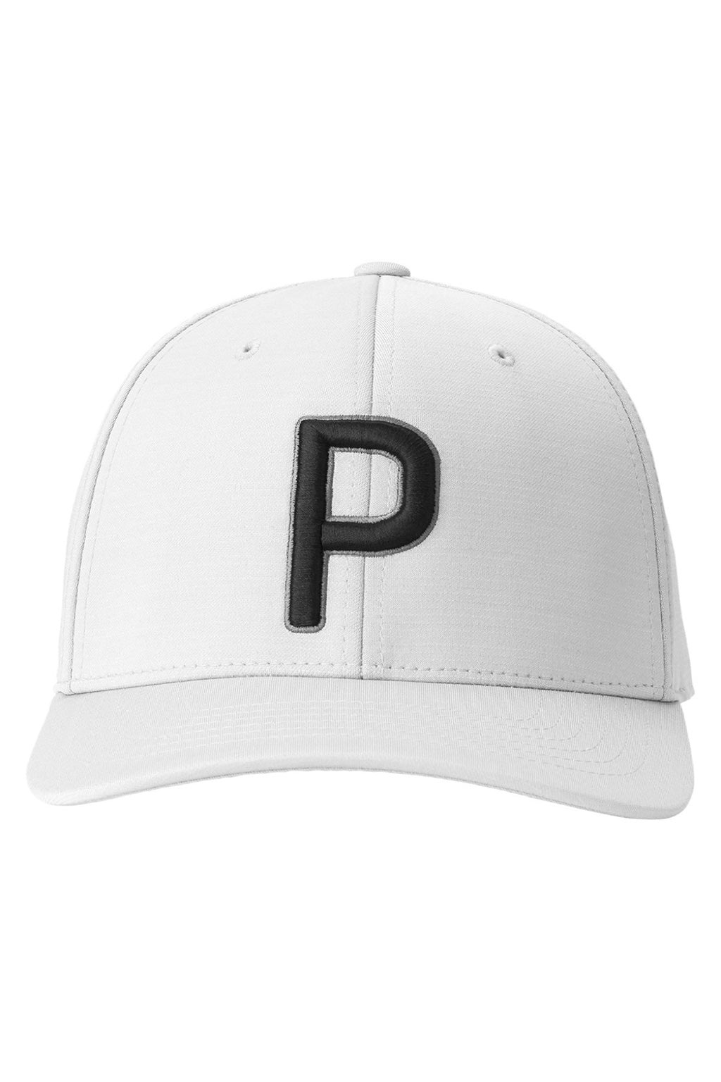 Puma Hats 22537 Mens Moisture Wicking P Snapback Hat Bright White Flat Front