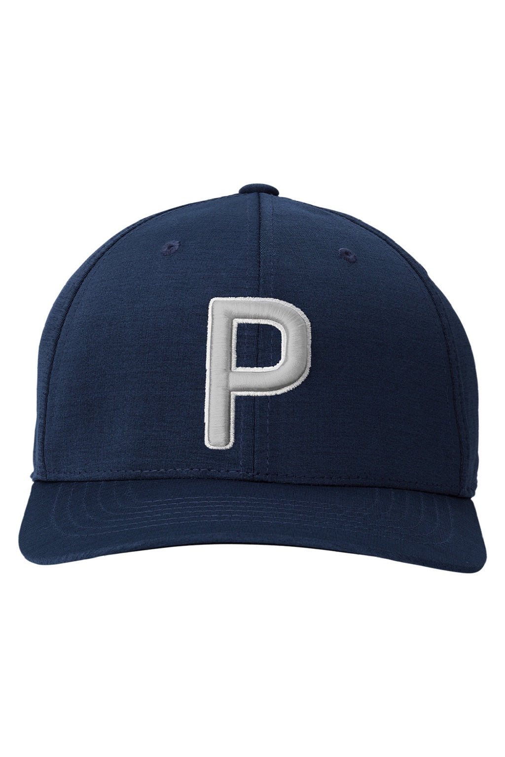 Puma Hats 22537 Mens Moisture Wicking P Snapback Hat Navy Blue Flat Front