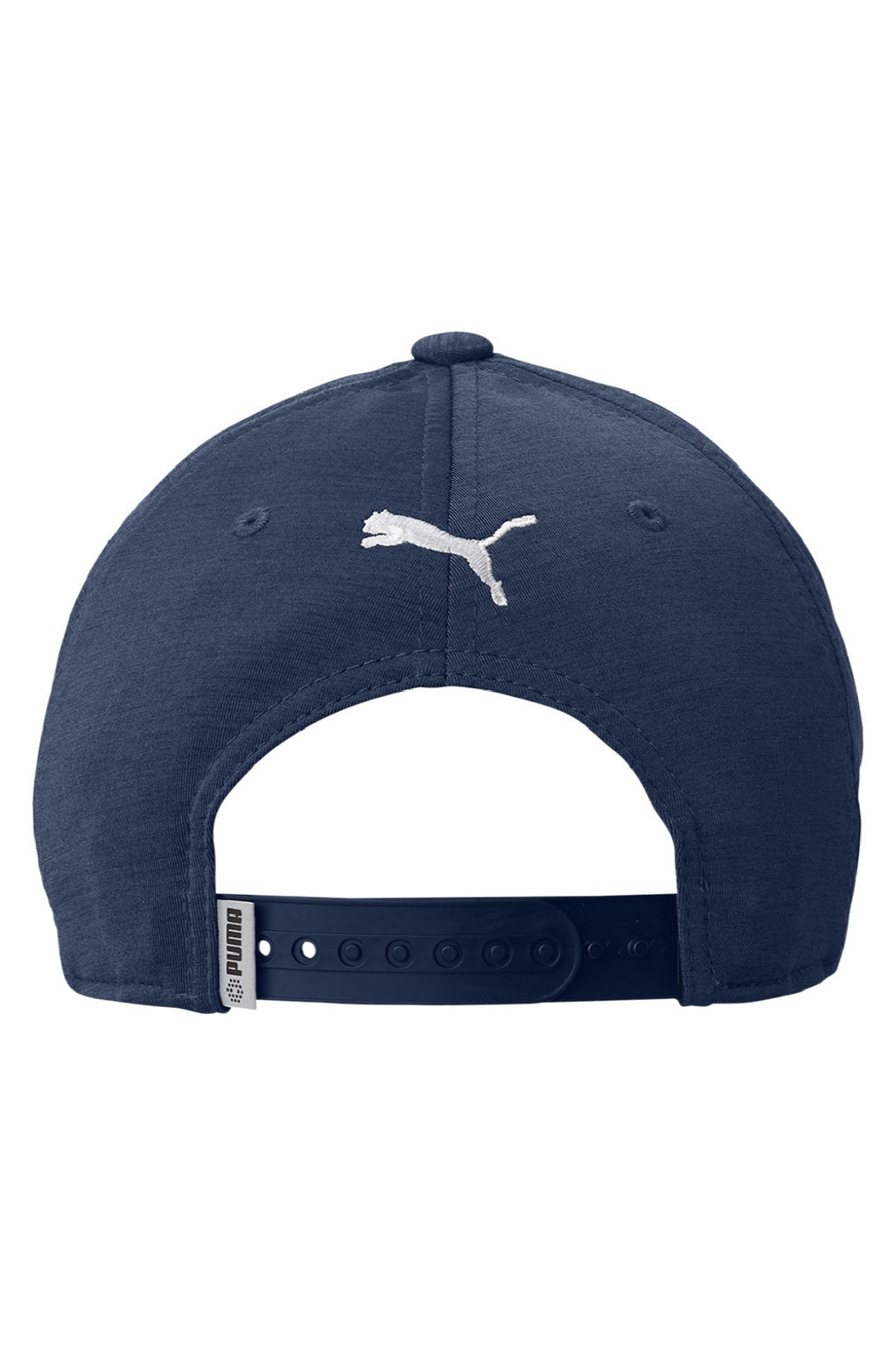 Puma Hats 22537 Mens Moisture Wicking P Snapback Hat Navy Blue Flat Back