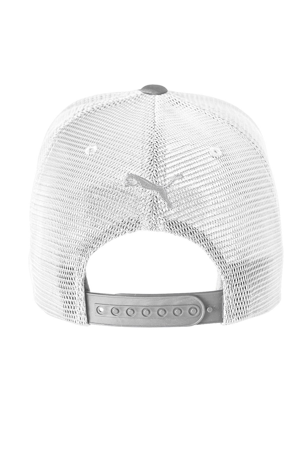 Puma Hats 22675 Mens Moisture Wicking Snapback Trucker Hat Quarry Grey/Bright White Flat Back
