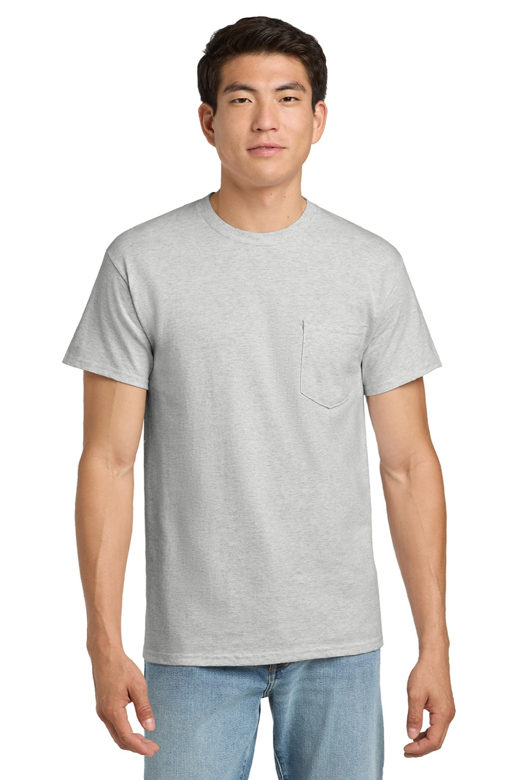 Gildan 2300 Mens Ultra Short Sleeve Crewneck T-Shirt w/ Pocket Ash Grey Model Front