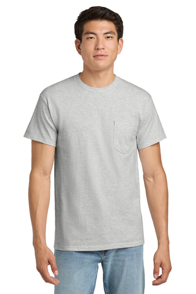 Gildan 2300 Mens Ultra Short Sleeve Crewneck T-Shirt w/ Pocket Ash Grey Model Front
