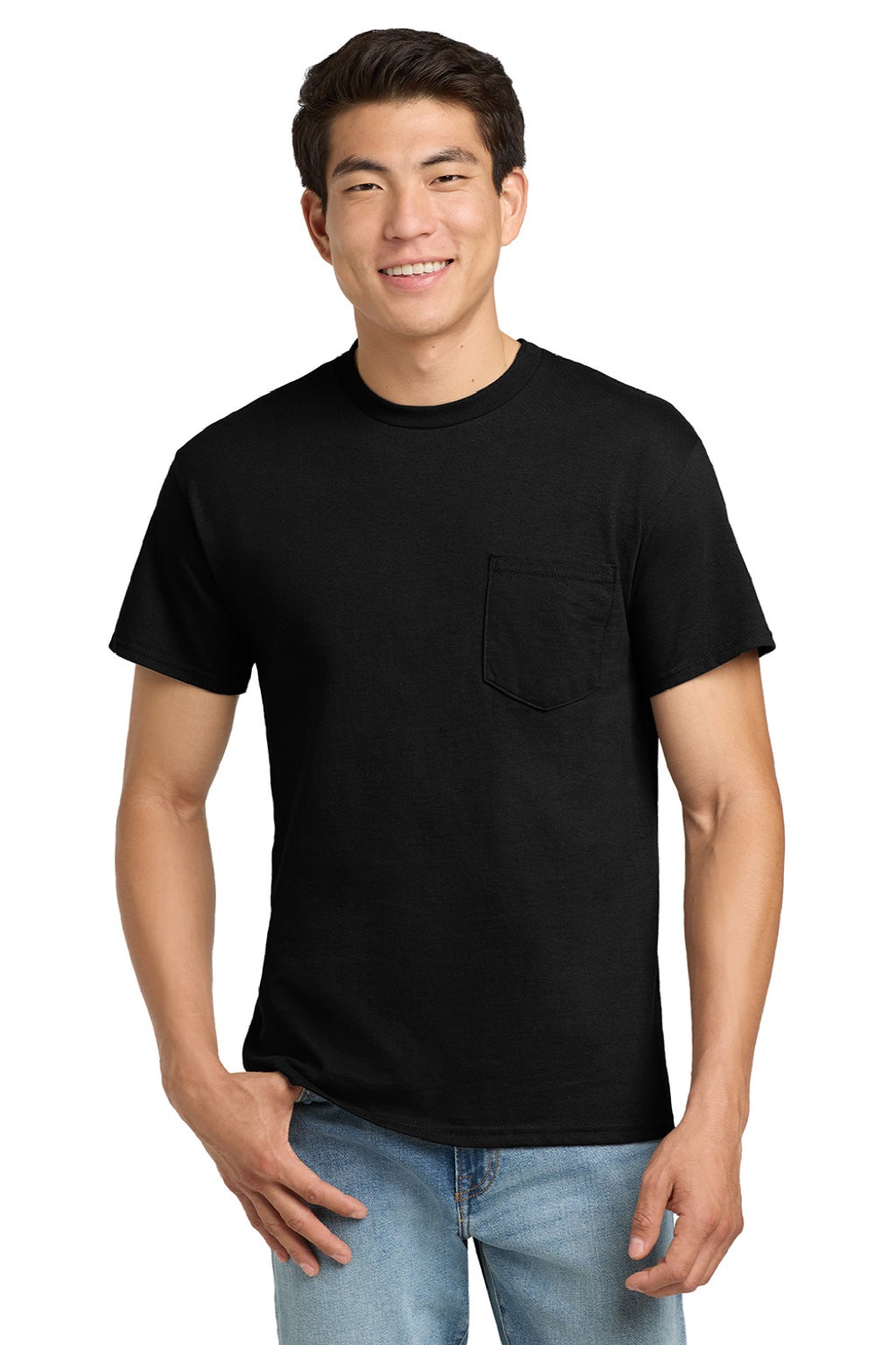 Gildan 2300 Mens Ultra Short Sleeve Crewneck T-Shirt w/ Pocket Black Model Front