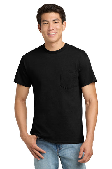Gildan 2300 Mens Ultra Short Sleeve Crewneck T-Shirt w/ Pocket Black Model Front