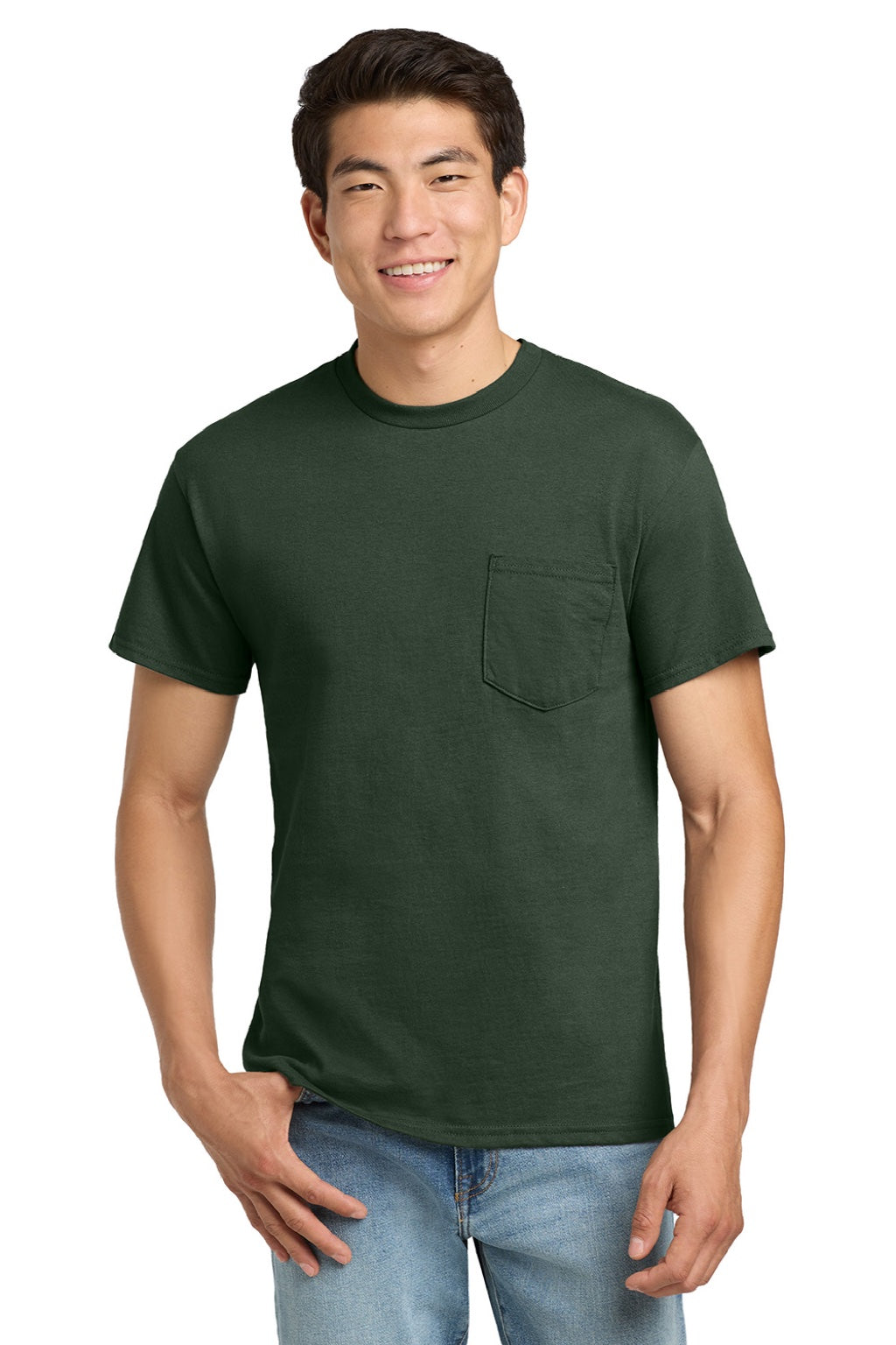 Gildan 2300 Mens Ultra Short Sleeve Crewneck T-Shirt w/ Pocket Forest Green Model Front