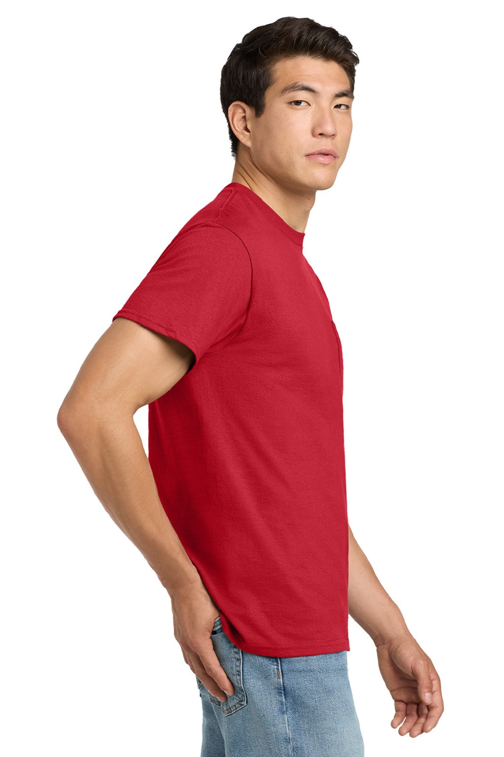 Gildan 2300 Mens Ultra Short Sleeve Crewneck T-Shirt w/ Pocket Red Model Side