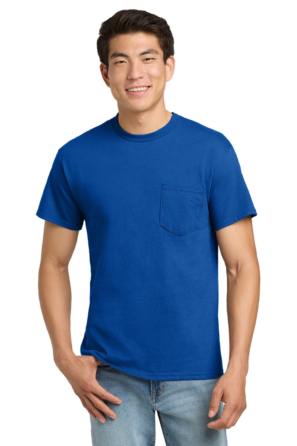 Gildan 2300 Mens Ultra Short Sleeve Crewneck T-Shirt w/ Pocket Royal Blue Model Front