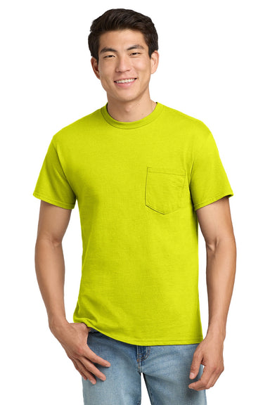 Gildan 2300 Mens Ultra Short Sleeve Crewneck T-Shirt w/ Pocket Safety Green Model Front