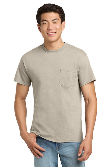 Gildan 2300 Mens Ultra Short Sleeve Crewneck T-Shirt w/ Pocket Sand Model Front