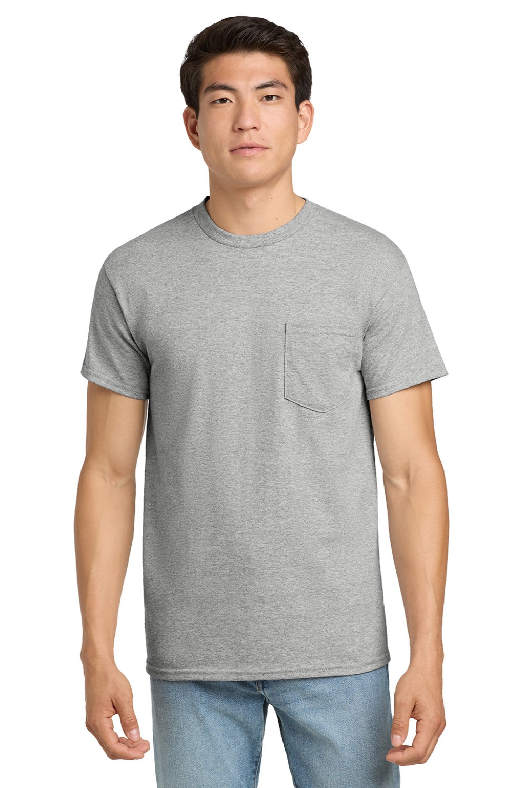 Gildan 2300 Mens Ultra Short Sleeve Crewneck T-Shirt w/ Pocket Sport Grey Model Front