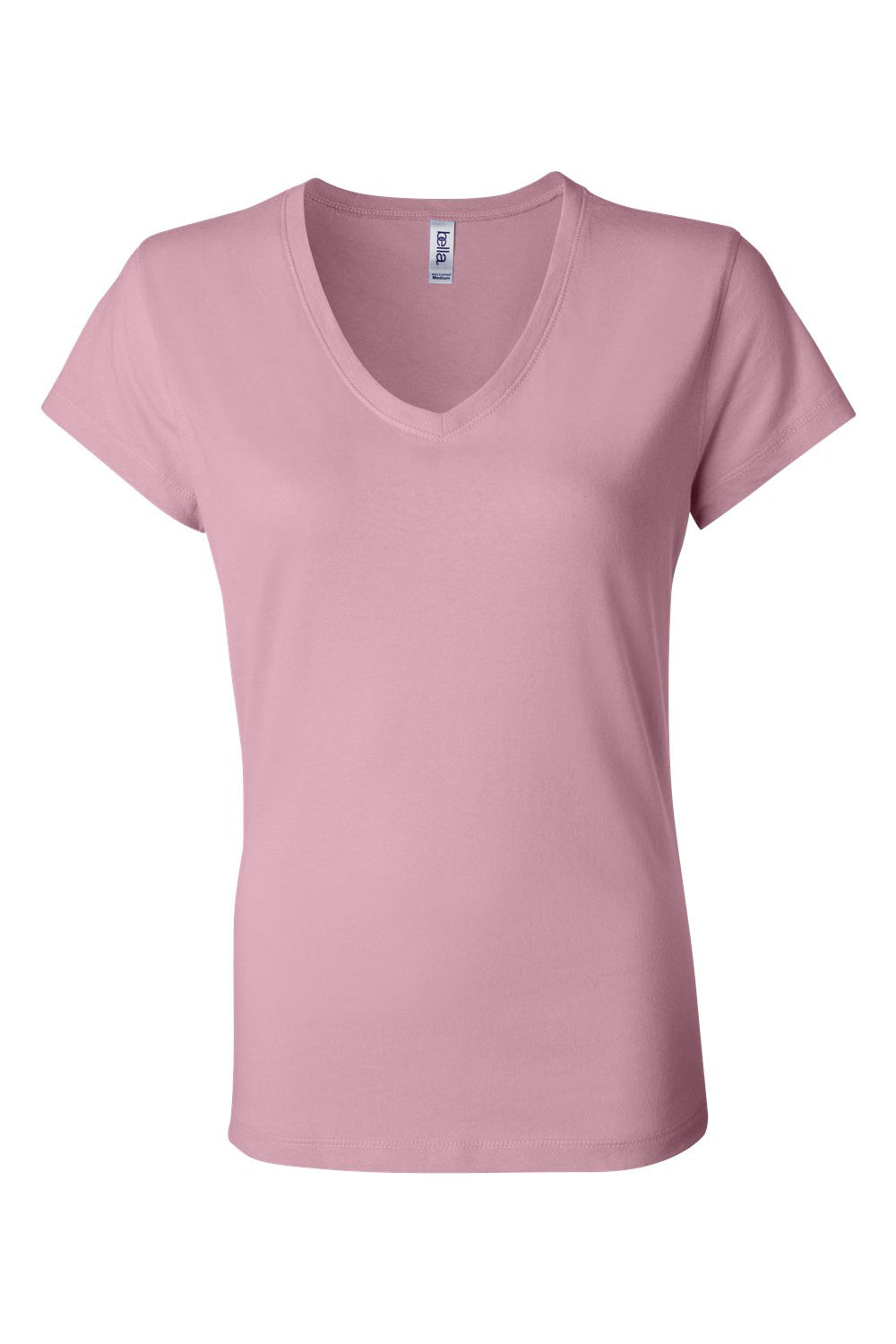 Bella + Canvas B6005/6005 Womens Jersey Short Sleeve V-Neck T-Shirt Pink Flat Front