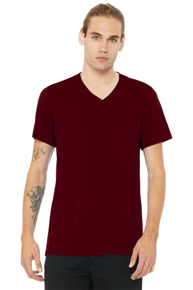 Bella + Canvas BC3005CVC Mens CVC Short Sleeve V-Neck T-Shirt Heather Cardinal Red Model Front