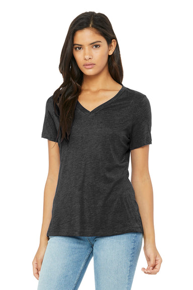 Bella + Canvas BC6415 Womens Short Sleeve V-Neck T-Shirt Charcoal Black Model Front