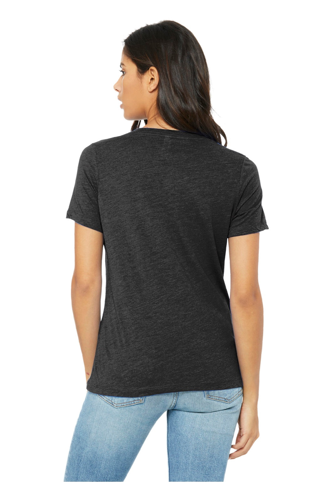 Bella + Canvas BC6415/6415 Womens Short Sleeve V-Neck T-Shirt Charcoal Black Model Back
