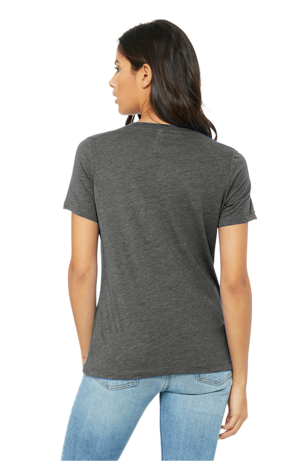Bella + Canvas BC6415 Womens Short Sleeve V-Neck T-Shirt Grey Model Back