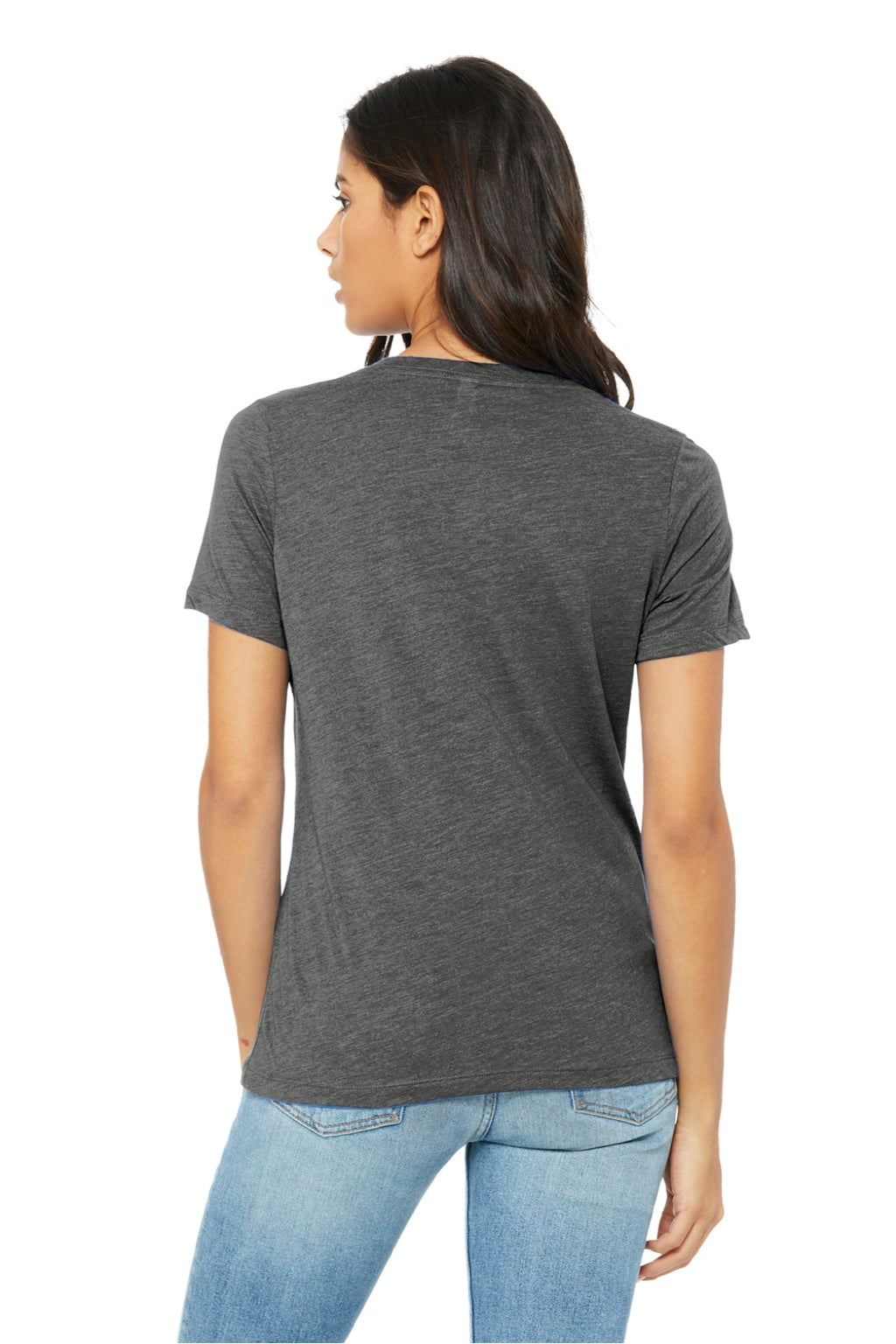 Bella + Canvas BC6415/6415 Womens Short Sleeve V-Neck T-Shirt Grey Model Back