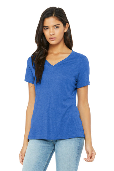 Bella + Canvas BC6415 Womens Short Sleeve V-Neck T-Shirt True Royal Blue Model Front