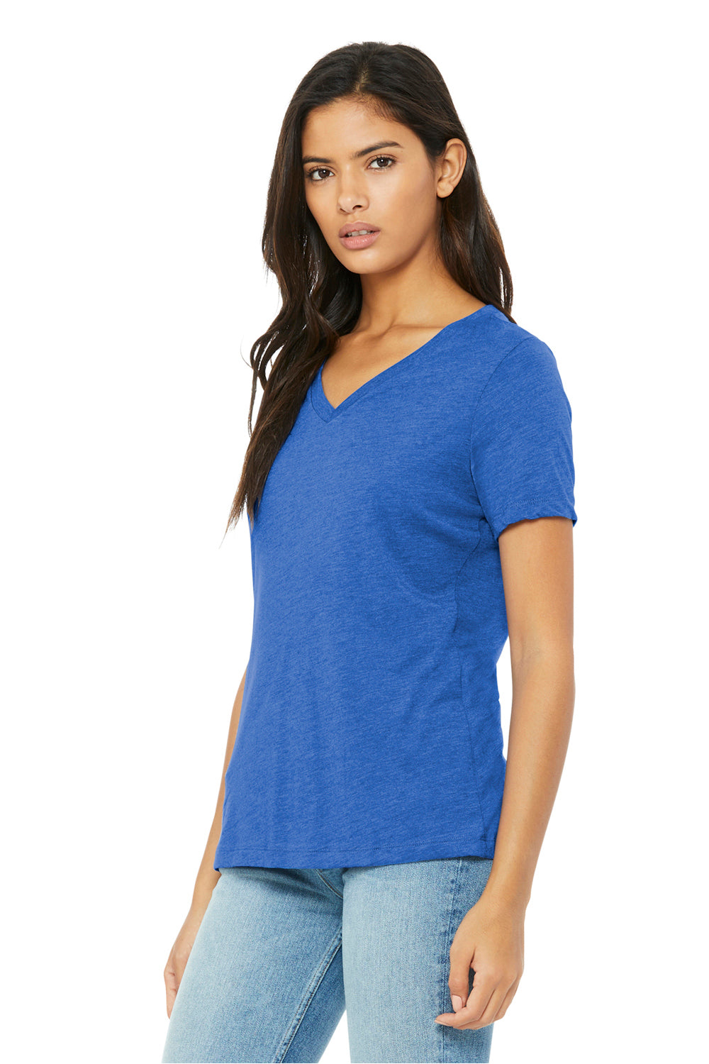 Bella + Canvas BC6415 Womens Short Sleeve V-Neck T-Shirt True Royal Blue Model 3Q