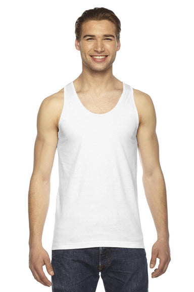 American Apparel 2408 Mens Fine Jersey Tank Top White Model Front