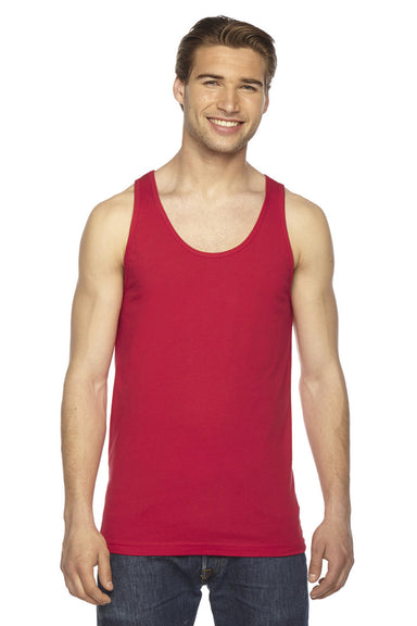 American Apparel 2408 Mens Fine Jersey Tank Top Red Model Front