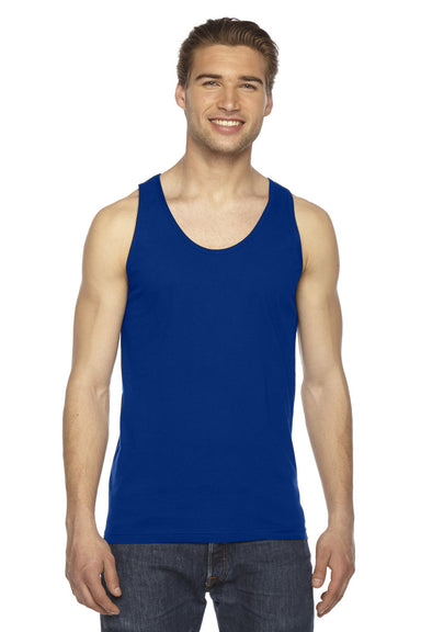 American Apparel 2408 Mens Fine Jersey Tank Top Lapis Blue Model Front
