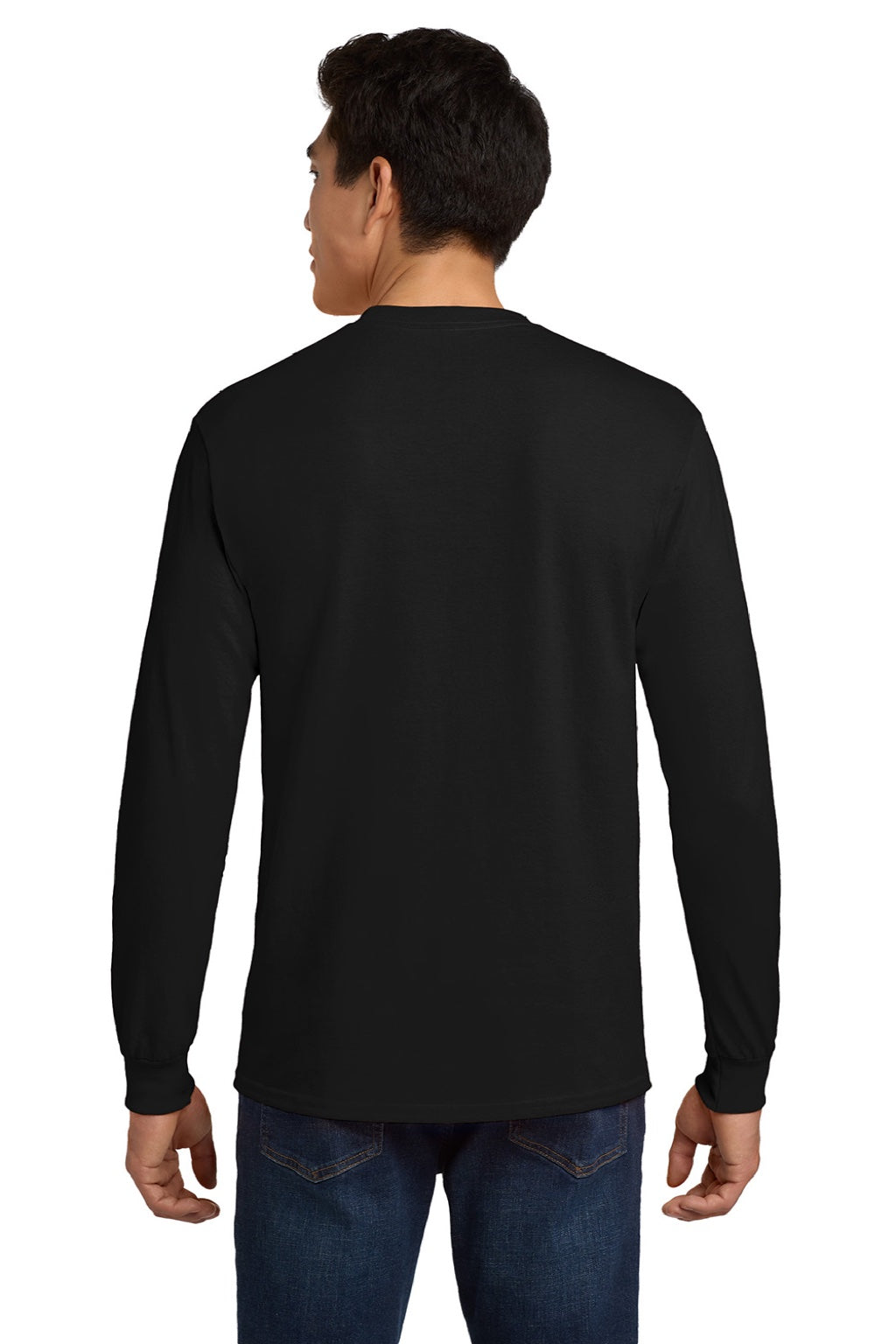 Gildan 2410 Mens Ultra Long Sleeve Crewneck T-Shirt w/ Pocket Black Model Back