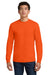 Gildan 2410 Mens Ultra Long Sleeve Crewneck T-Shirt w/ Pocket Safety Orange Model Front